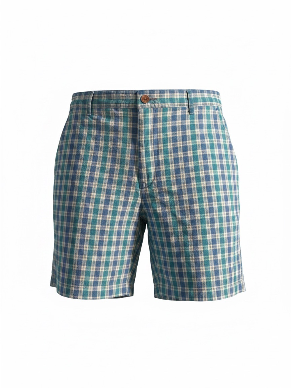 Vintage White Stag Teal, Blue & Cream Plaid Bermuda Shorts